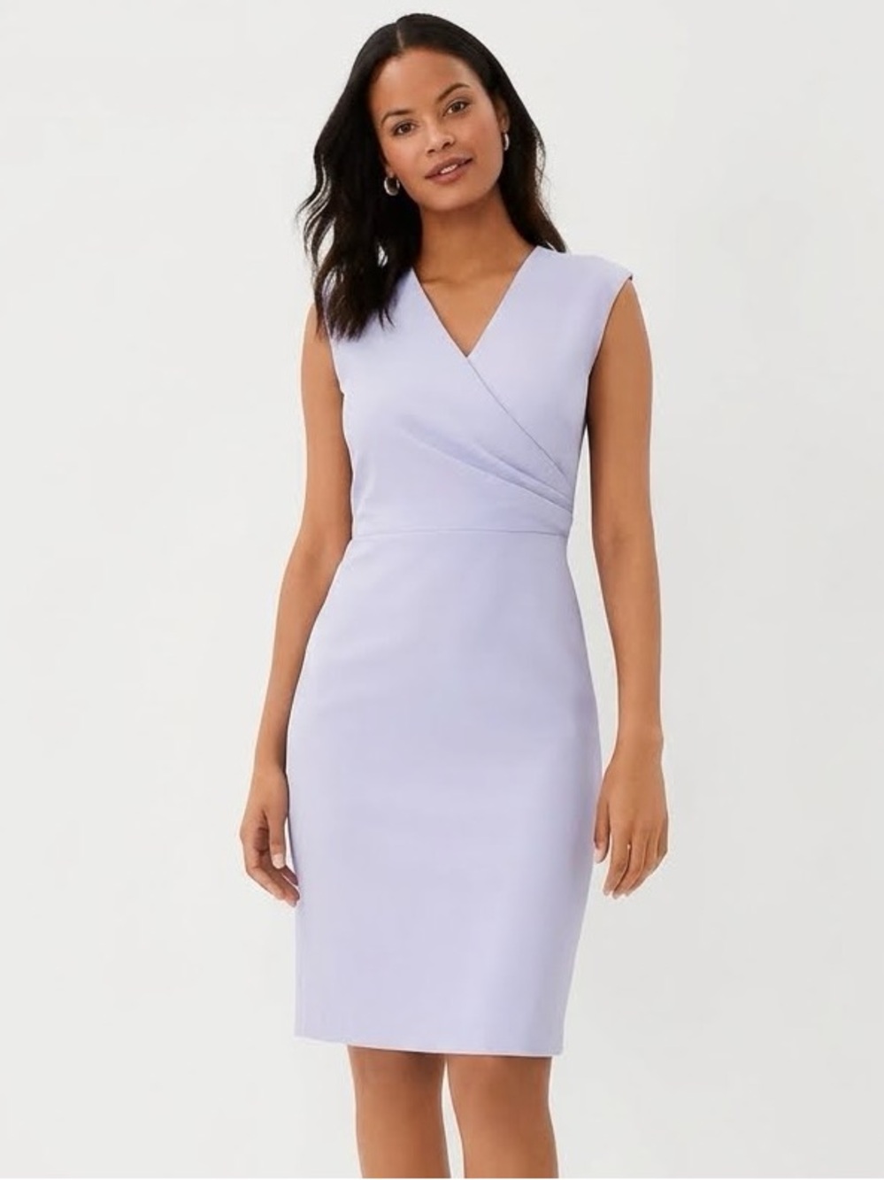 Ann Taylor 8 Deep Wisteria Side Tuck Wrap Sheath Dress Cross Weave Knee Length